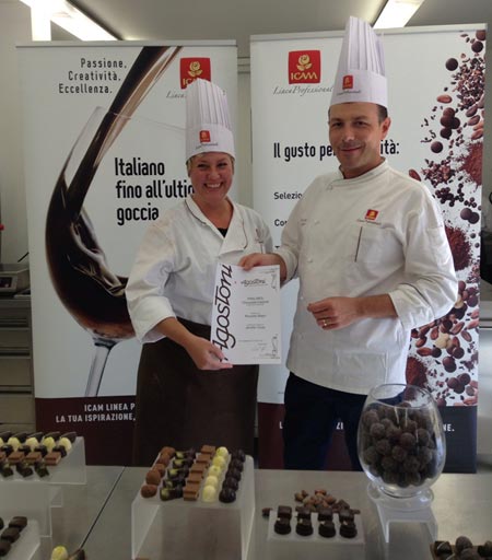 Master Chocolatiers Program in Italy, Jennifer receiving her certificate.